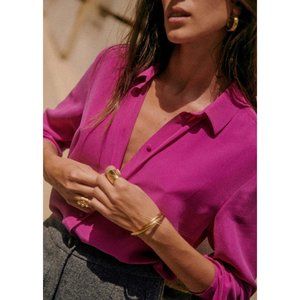Sezane Womens Ann Silk Shirt Size 38 US6 Fuschia Long Sleeve Button Down Blouse